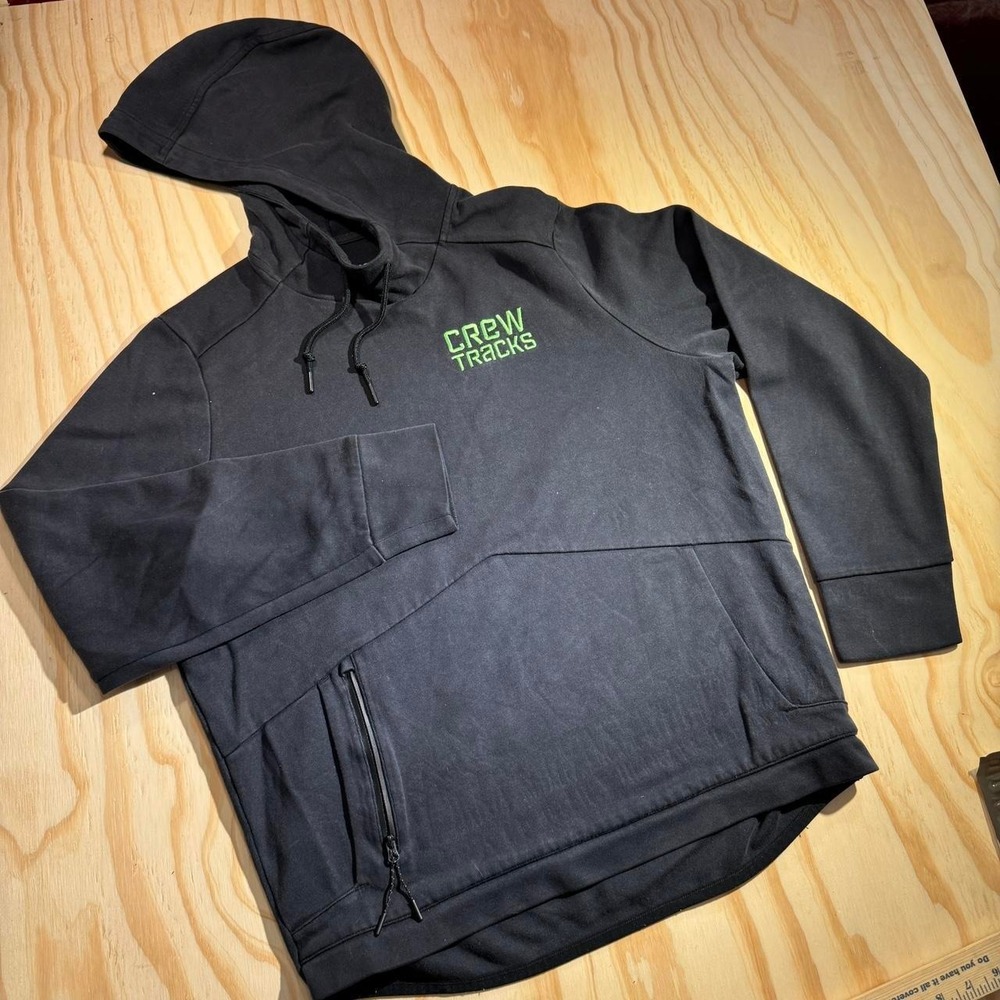 Black Crew Tracks hoodie with green text reading 'CREW TRACKS'